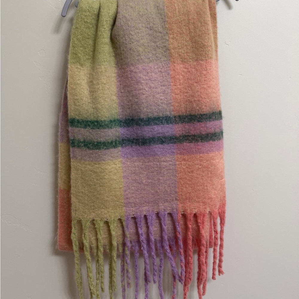 Anthropologie Pink and Green Plaid Scarf